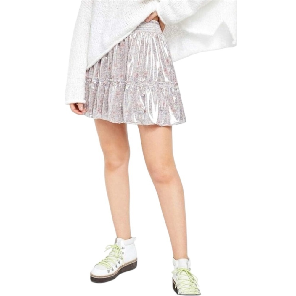 Free People Cottagecore Metallic Mini Skirt – Lavender Combo NWOT